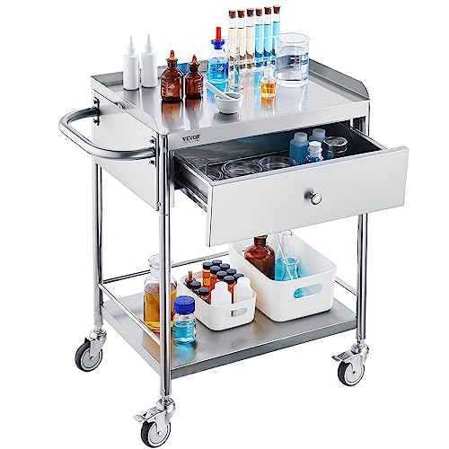 VEVOR Shelf Stainless Steel Utility Cart Catering Cart with Wheels Medical Dental Lab Cart Rolling Cart Commercial Wheel Dolly Restaurant Dinging