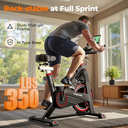 YOSUDA PRO Magnetic Exercise Bike 350 lbs Weight Capacity - Indoor Cycling Bike Stationary with Comfortable Seat Cushion, Silent Belt Drive