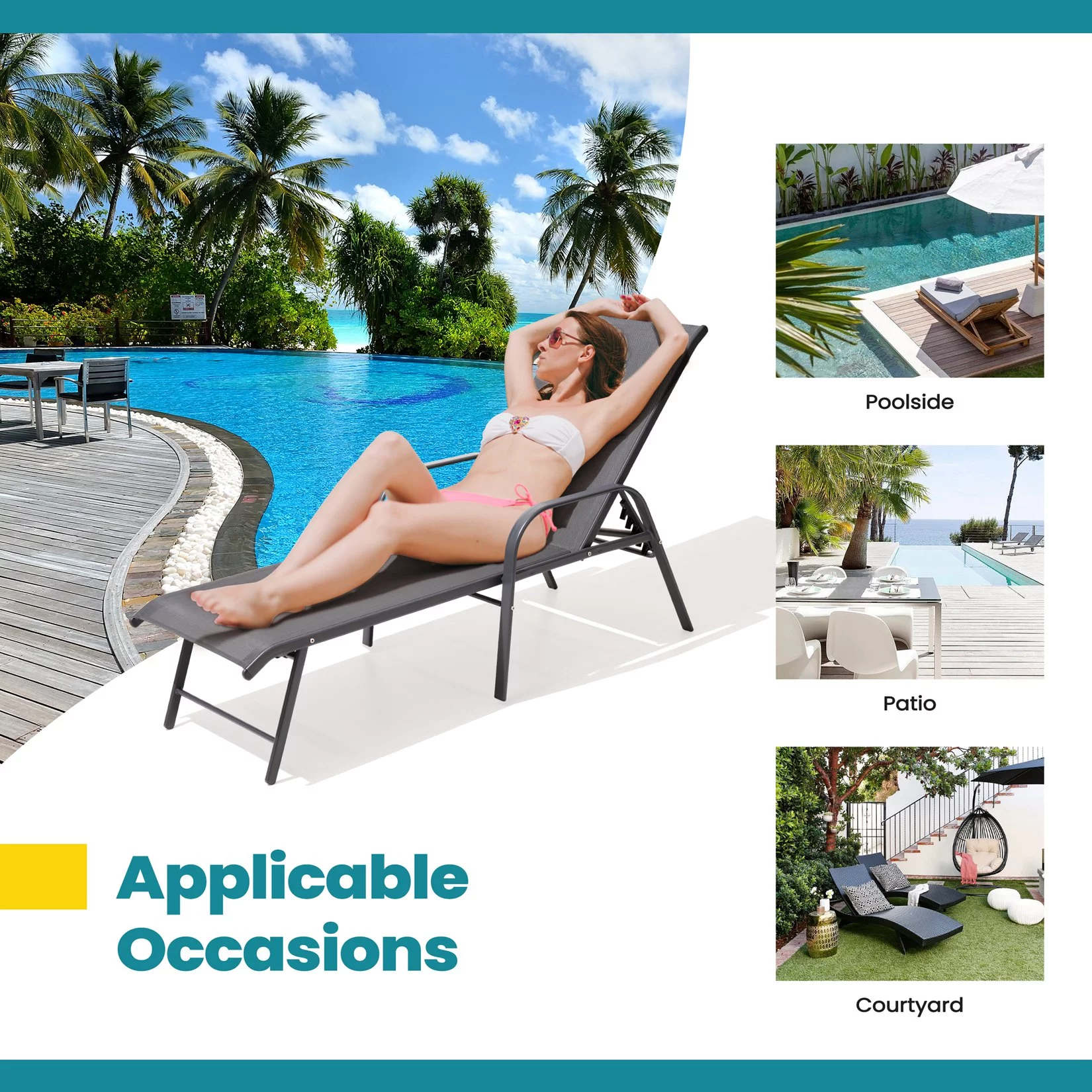 Pellebant Set of 2 Outdoor Chaise Lounge Chairs Aluminum Patio Folding Recliners ,Gray