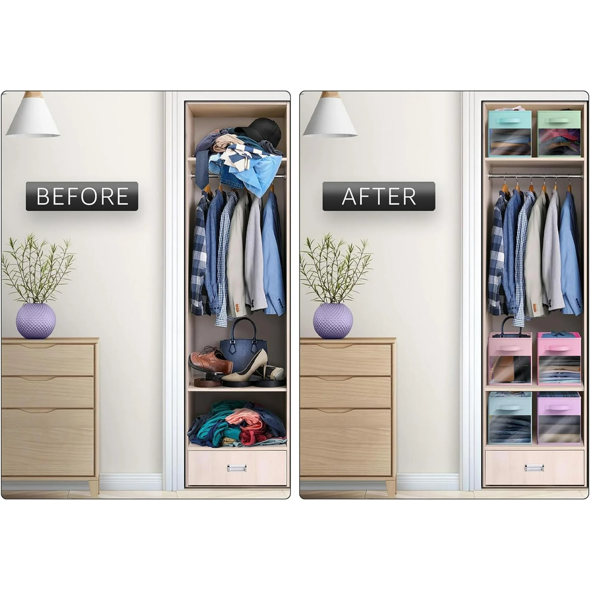 13 Inch Foldable Storage Bins with  Window - 6 Pack Fabric Baskets for Clothes, Toys &amp; Books