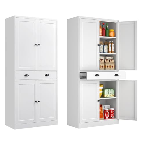 Pantry Cabinet, 71 Inch Tall Kitchen Storage Cabinet, Metal Pantry Cabinet with Doors and Adjustable Shelves, Black Food Cupboard