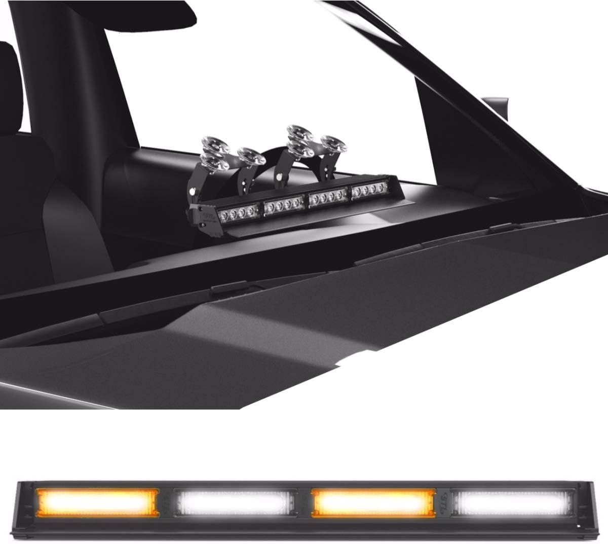 SpeedTech Lights Striker TIR 4 Head High Intensity LED Strobe Deck/Dash Windshield Mount Light Bar for Emergency Vehicles / Hazard Flashing Warning