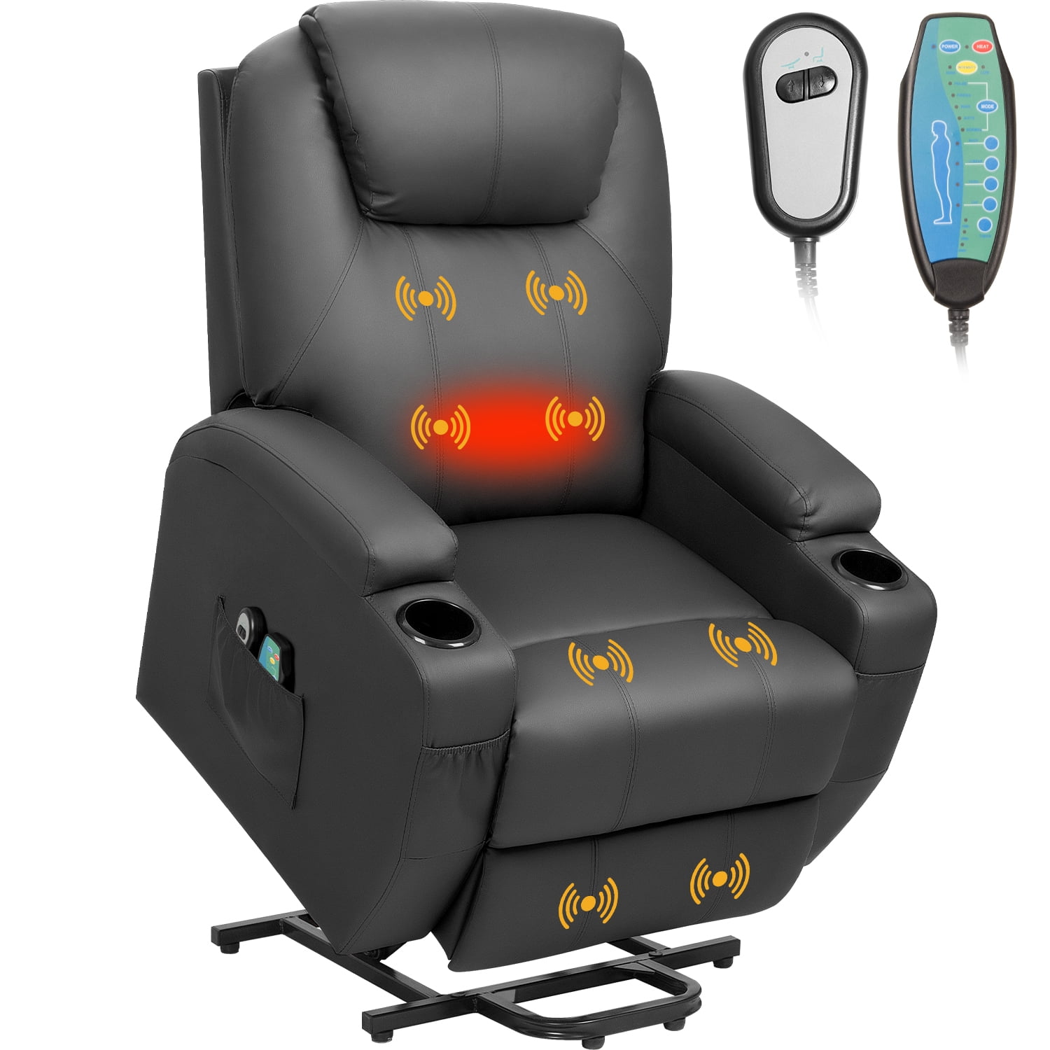 Homall Power Lift Recliner Chair PU Leather for Elderly with Massage and Heating Ergonomic, Black
