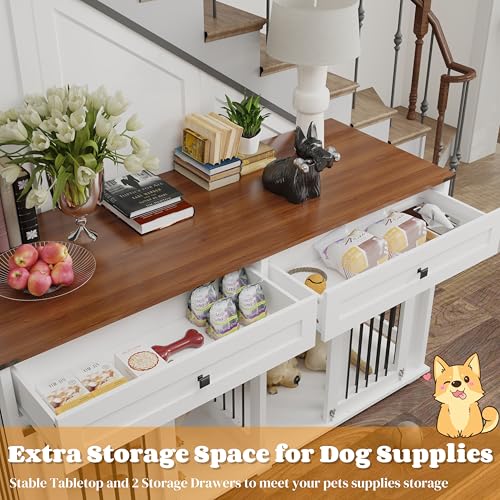 Farmhouse Dog Crate Furniture for 2 Dogs, Room Divider & Sliding Barn Door, Indoor Furniture Style Heavy Duty Dog Cage for Small Medium Dog