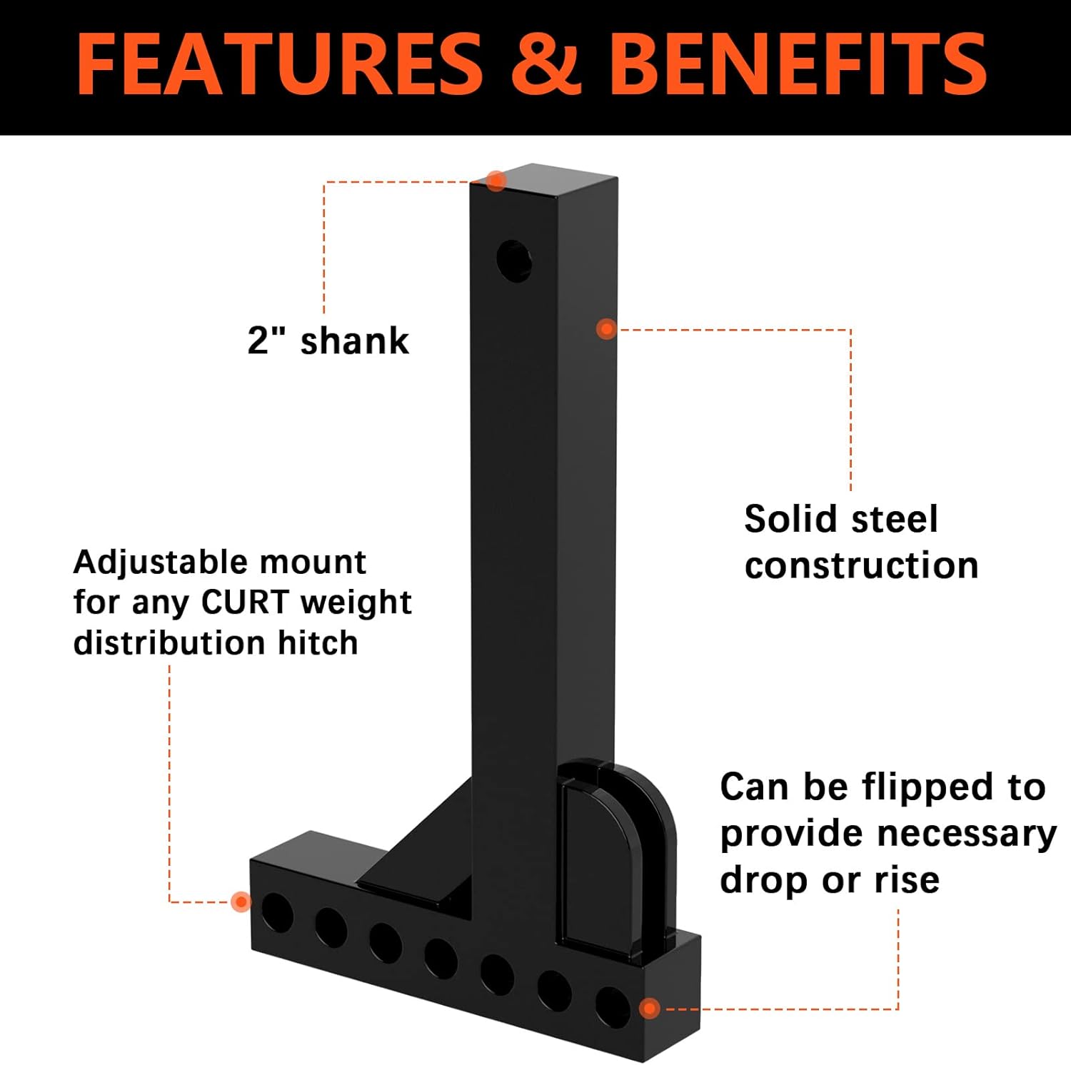 Weight Distribution Hitch Shank Drop Hitch Weight Distribution, 2-Inch Receiver, 6-Inch Rise