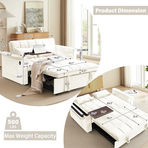 WIIS' IDEA Convertible Sofa Bed,3 in 1 Velvet Sleeper Sofa Pull-Out Bed