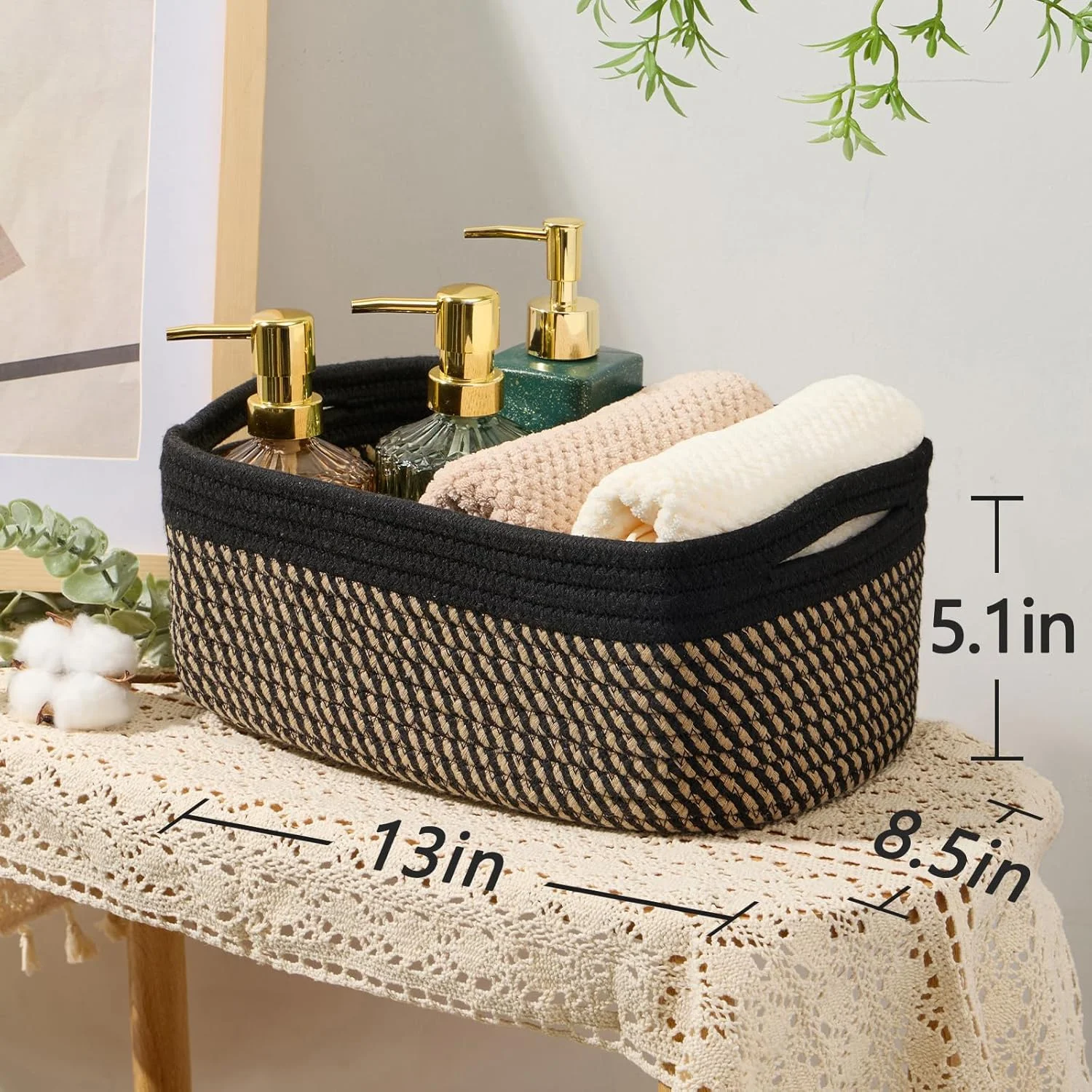 AllWays Plaza Small Storage Baskets for Organizing | Closet Organizer Bins | Shelf Toy Basket | Woven Rope Baskets | Cube Decorative Box | Shallow