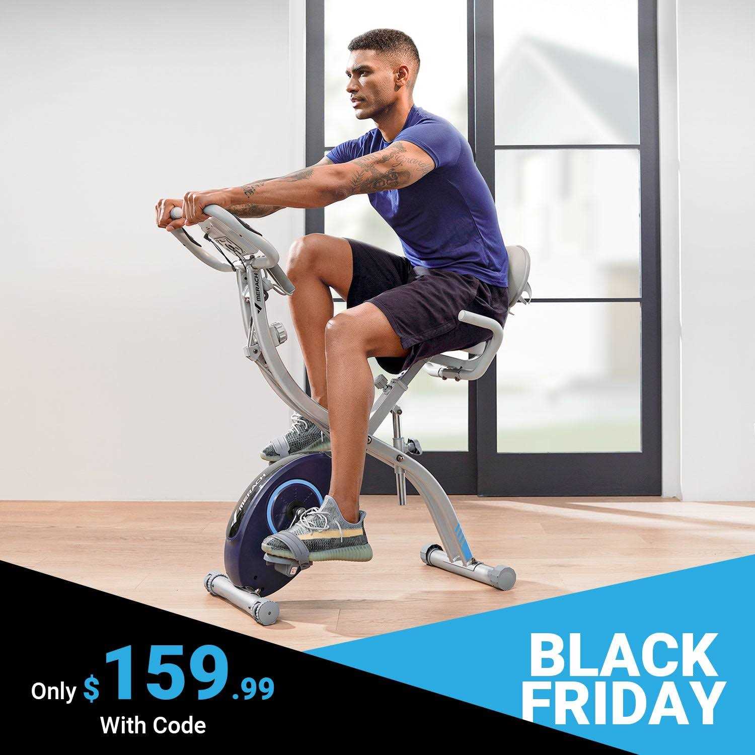MERACH Folding Exercise Bike, 4 in 1 Magnetic Stationary Bike for Home with 16-Level Resistance, Exclusive APP