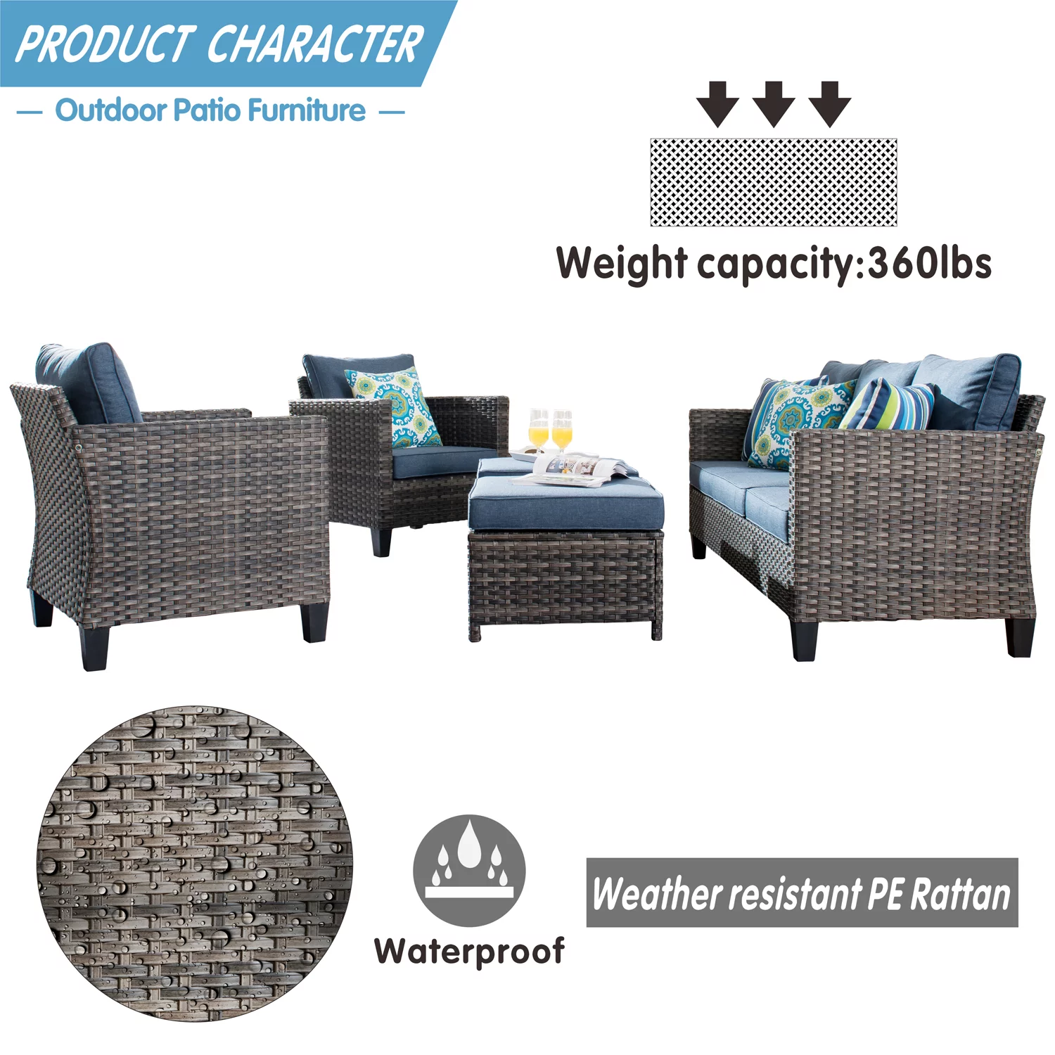 Ovios 6 Pieces Outdoor Patio Furniture All-Weather Sectional Sofa with Loveseat for Lawn, Steel Frame