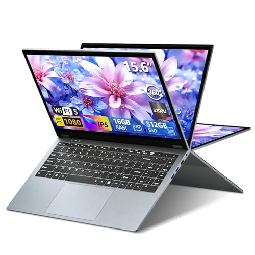 15.6 Inch 2 in 1 Touchscreen Laptop Computer, Laptop Ryzen R3-3200U CPU (up to 3.5GHz), 16GB RAM 512GB SSD Touch Screen Laptops