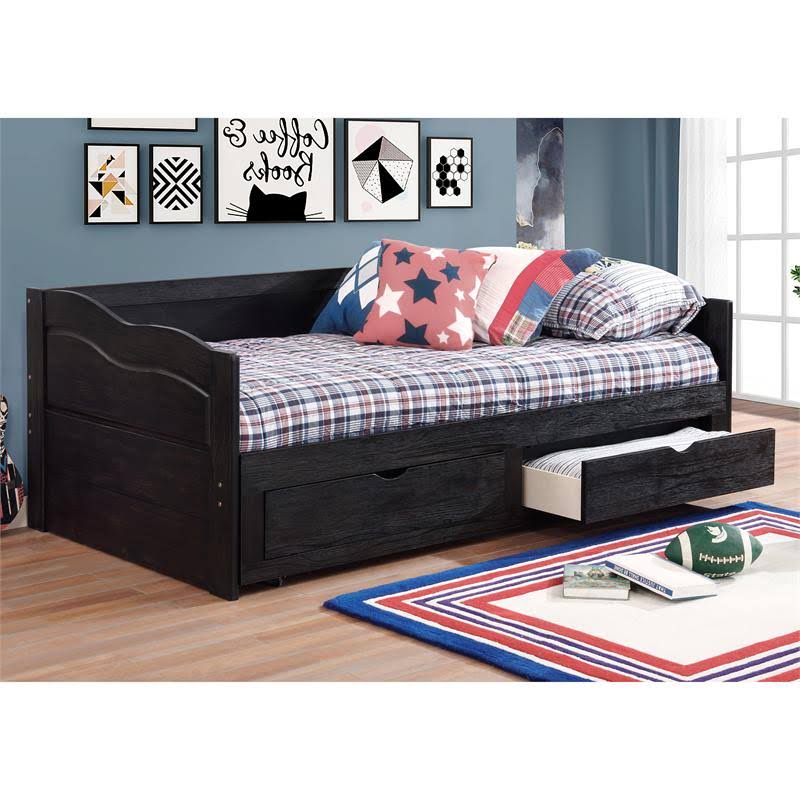 Furniture of America Trosser Transitional Wood Twin Daybed with Trundle in Black - IDF-1743BK