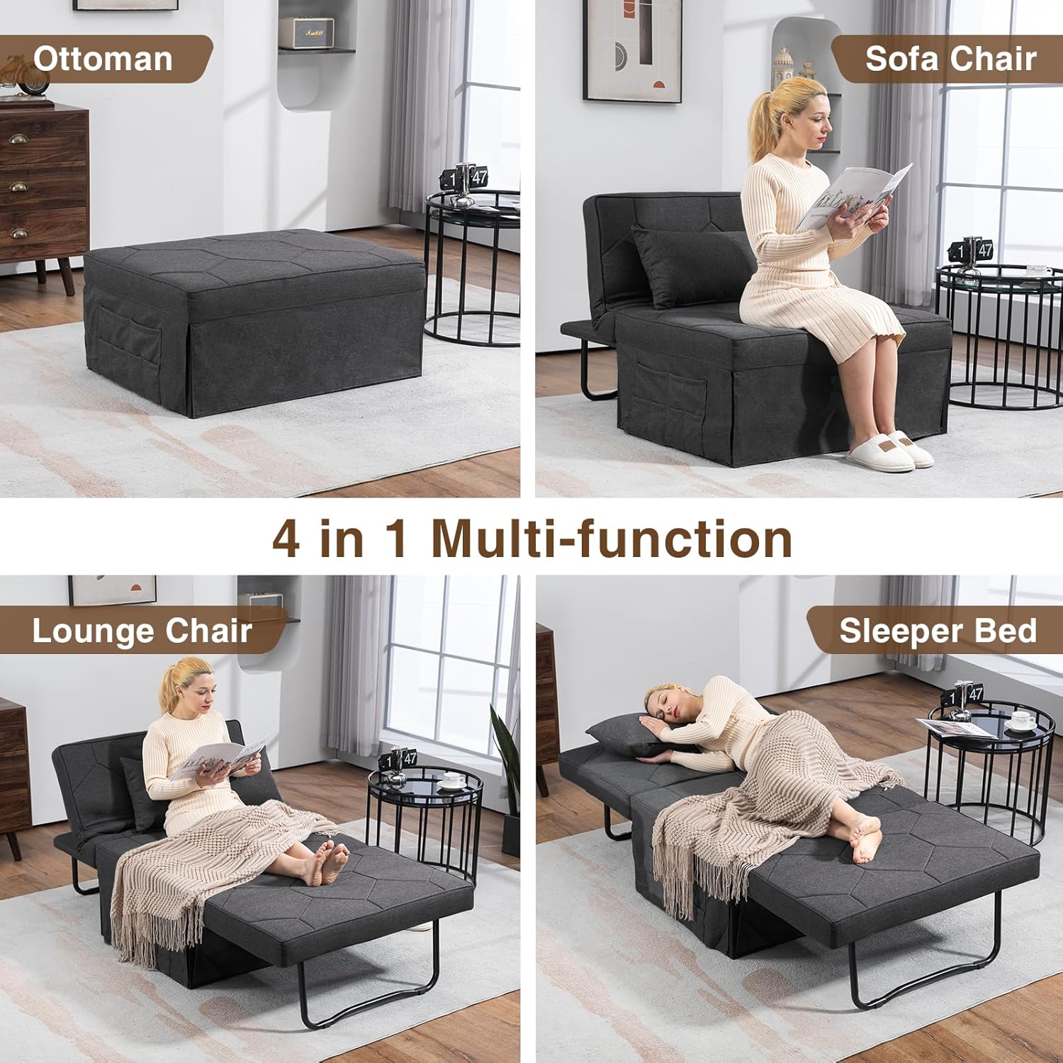 4 in 1 Sleeper Chair, Convertible Sleeper Sofa with Hide a Bed Chair, Sleeper Chairs for Adults