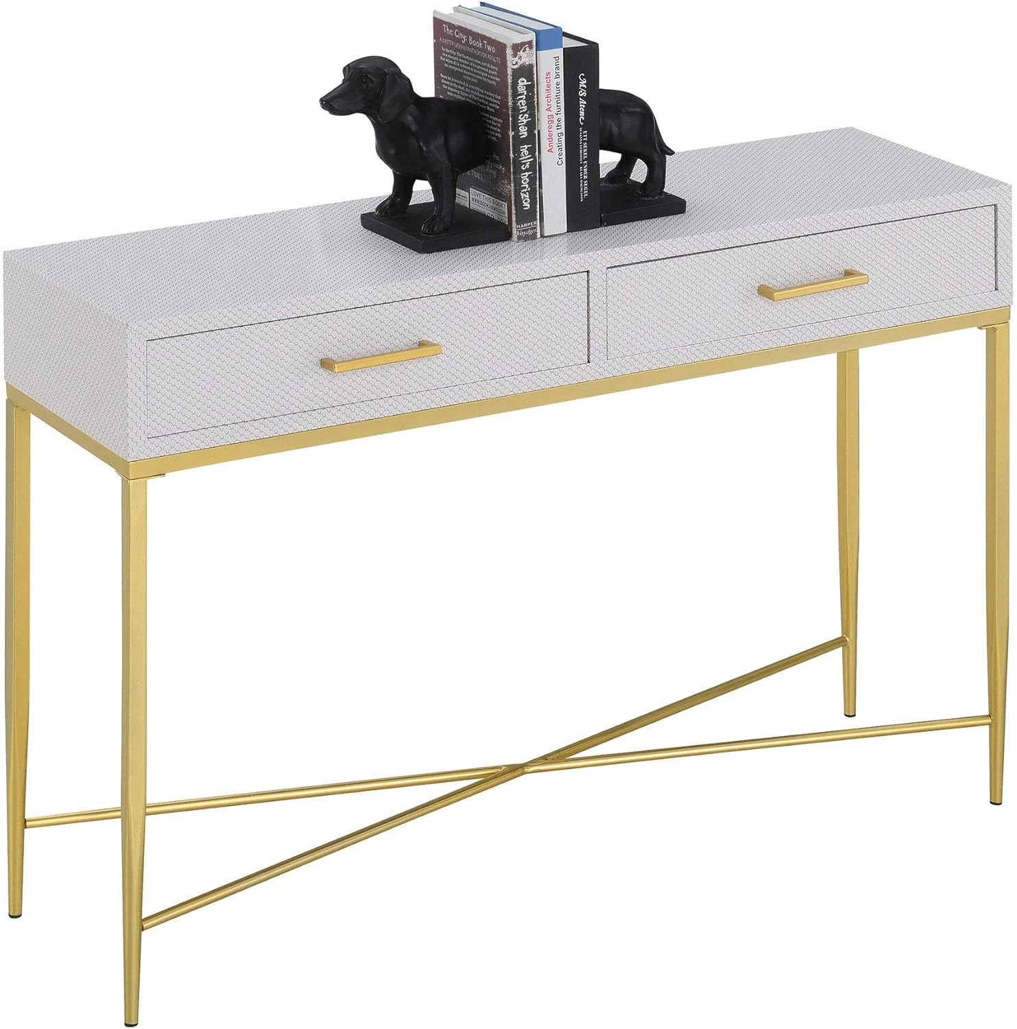 Ashley Console Table, White Scallop/Gold