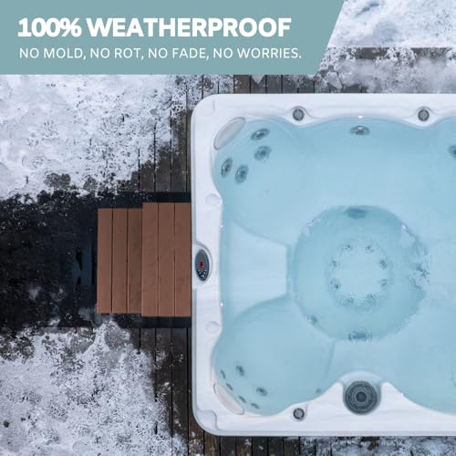 Hot Tub Steps - Wood-Looking Plastic, 100% Waterproof, Gray Non-Slip, Heavy Duty Outdoor Spa Stairs - Multi-Use for Porch, Fits Any Size