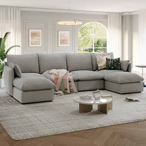 Cloud Modular Sectional Sofa, Waterproof Down Filled Sectional Sofas, High Backrest V Shaped 5 Seater Sectional Couches for Living Room