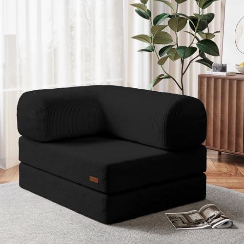 COMAX Folding Sofa Bed, Convertible Chair Bed Corduroy 3-in-1 Foldable Floor Couch with High-Density Foam, Futon Sofa Sleeper Mattress