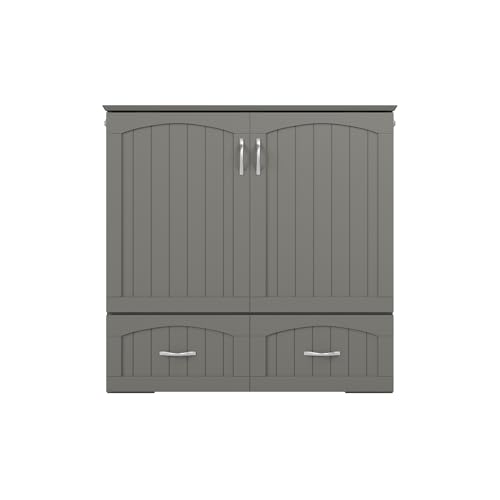 AFI Southampton Queen Murphy Bed Chest with Mattress, Storage, and Built-in Charger in Grey