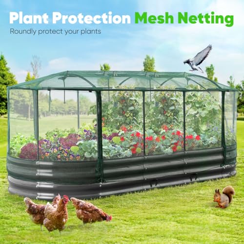 Quictent Galvanized Raised Garden Bed Kit with Self Watering System and Mesh Cover