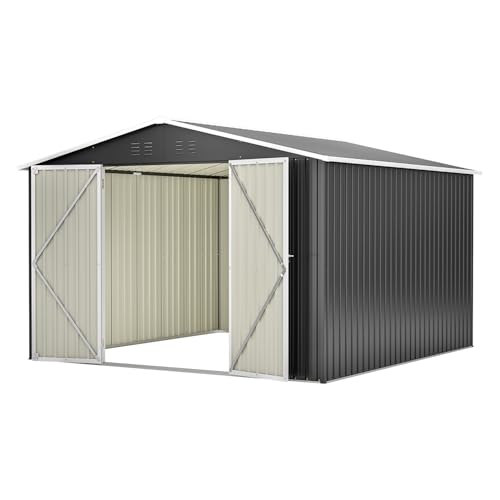 6x4 ft Small Outdoor Metal Storage Shed with Floor Frame & Lockable Door, Heightened Entry Garden Tool Shed for Backyard, Durable Galvanized Steel