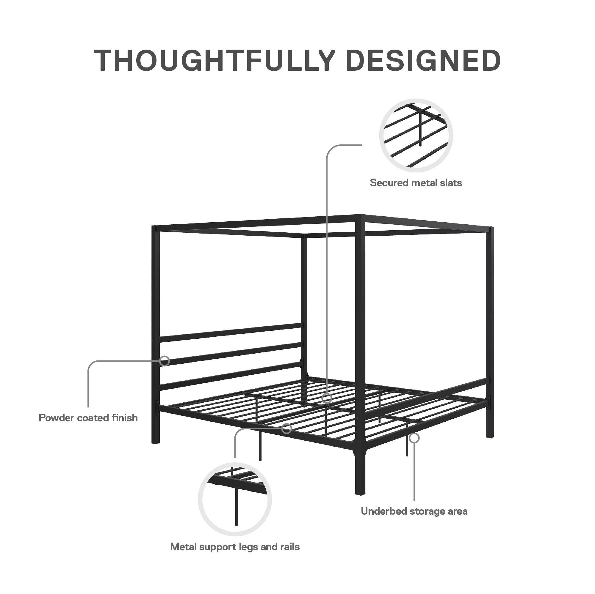 DHP Modern Metal Canopy Platform Bed Frame, King, Black