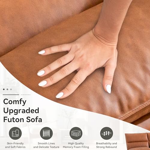 71" Convertible Futon Sofa,Faux Leather Futon Couch Bed,Sleeper Sofa Bed,Memory Foam Modern Folding Small Loveseat for Living Room,Office,Apartment