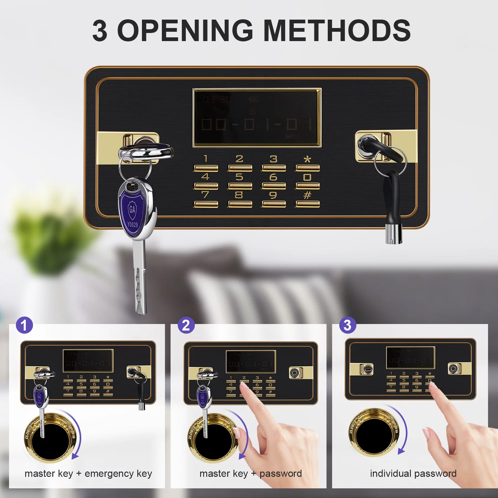 Home Safe with Digital Keypad and Sensitive Alarm System, Money Safe With Removable Shelf and LED Light