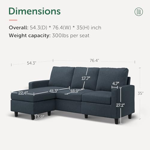 HONBAY Convertible Sectional Sofa, L Shaped Couch with Reversible Chaise for Small Space, Black