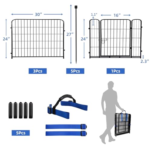 ADAVIN Tall Garden Fence with Gate, 48 in(H) 8 Panels Heavy Duty Iron Metal Animal Barrier Fence, Indoor Dog Playpen, Temporary Fencing