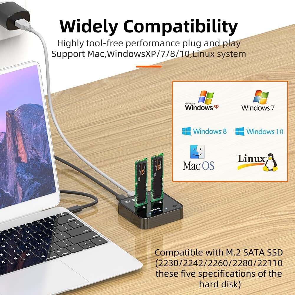 MAIWO K3016S 2 Bay m.2 SATA Docking Station, Tool-Free Type C to SATA SSD External Hard Drive Enclosure for B + M Key