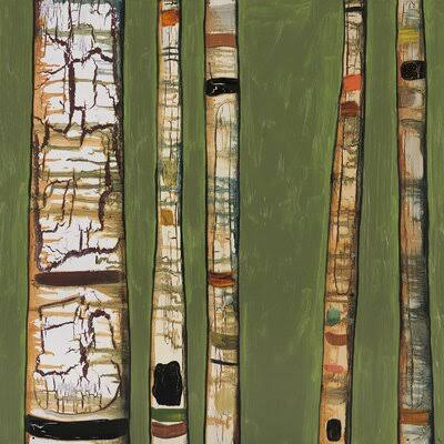 GreenBox Art &Birch Trunks on Green& by Eli Halpin Print of Painting on Canvas