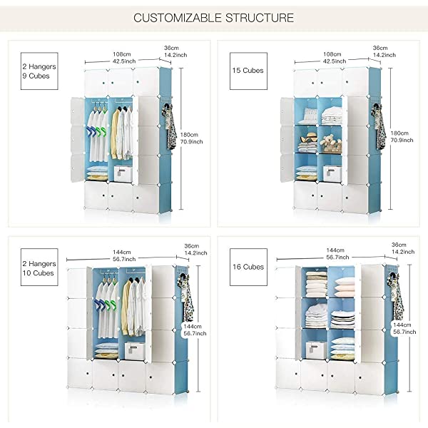 YOZO Cube Storage Organzier Portable Closet Wardrobe Bedroom Dresser (71x14x71 inches) Portable Closet Cube Shelf Armoire Pantry Cabinet, 25 Cubes