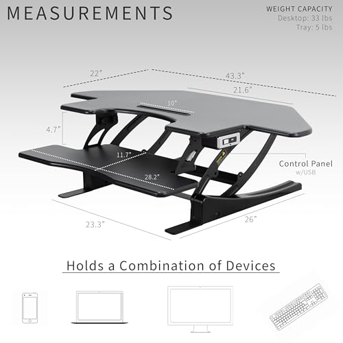 VIVO 43 inch Corner Electric Height Adjustable Cubicle Stand Up Desk Converter, VE Series, Sit to Stand Tabletop Dual Monitor Riser with USB Port