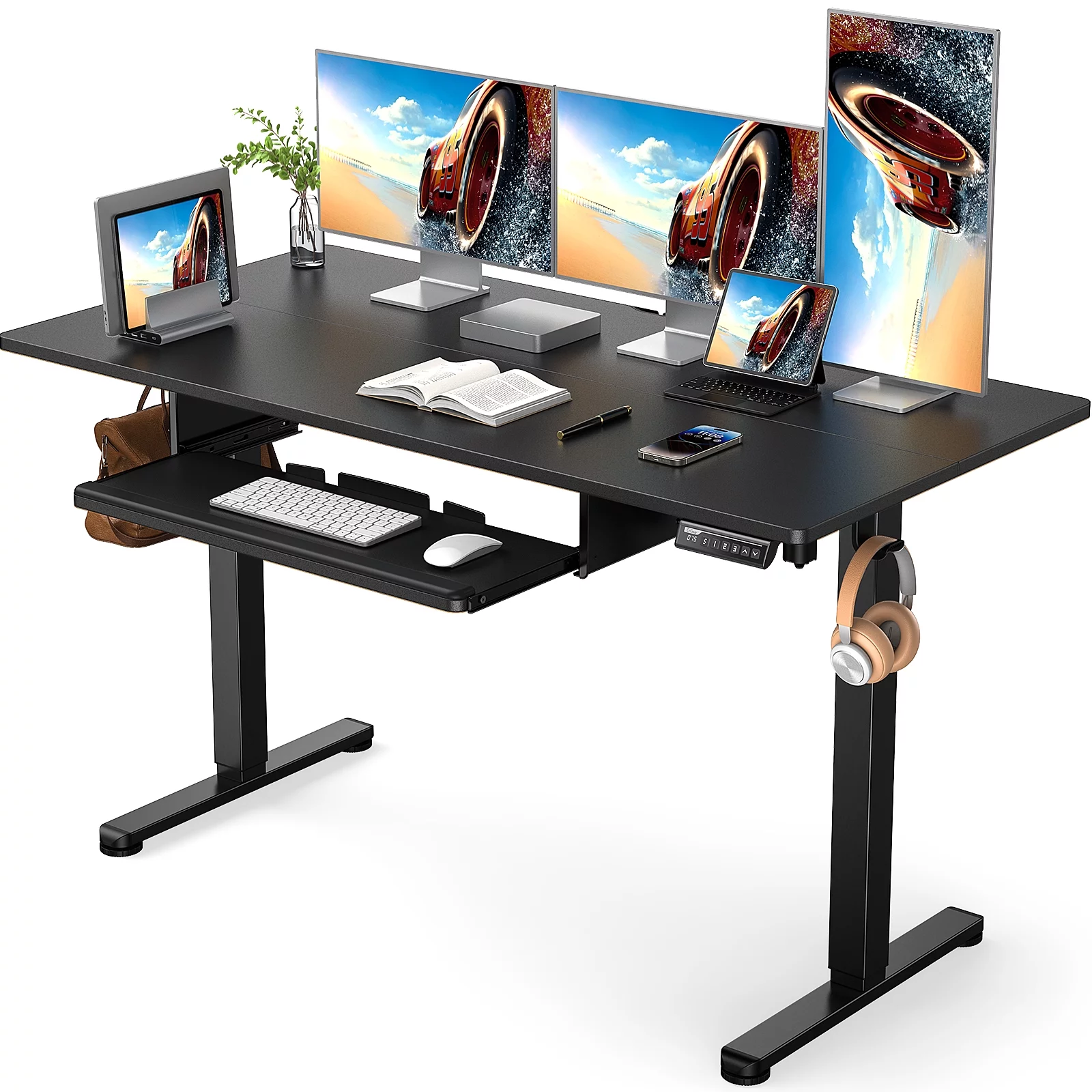 Electric Standing Desk with Keyboard Tray 55 x 28 inches Height Adjustable Gaming Sit Stand up Desk for Home Office Work