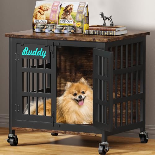 EasyCom 48"/42"/33" Dog Crate Furniture with Name Tag, Heavy Duty Dog Kennel Indoor for Large Dogs