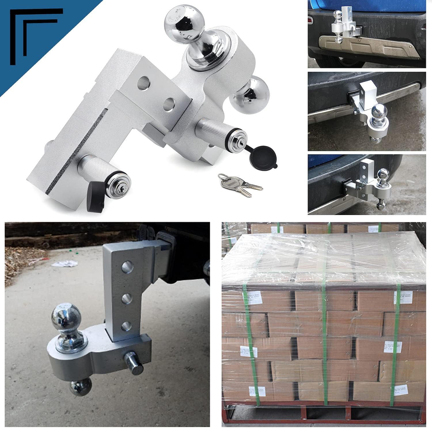 HTTMT- 2 Trailer Receiver Truck RV 6 Drop Adjustable Aluminum Tow Ball Hitch w/ Lock Key [P/N: ET-CAR-FIX009-SR]