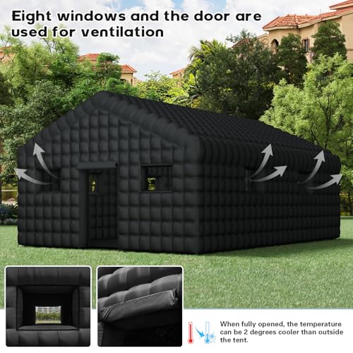 EROMMY 20x16.5x12 FT Large Black Inflatable Nightclub, Blow Up Party Tent Portable with 950W Blower