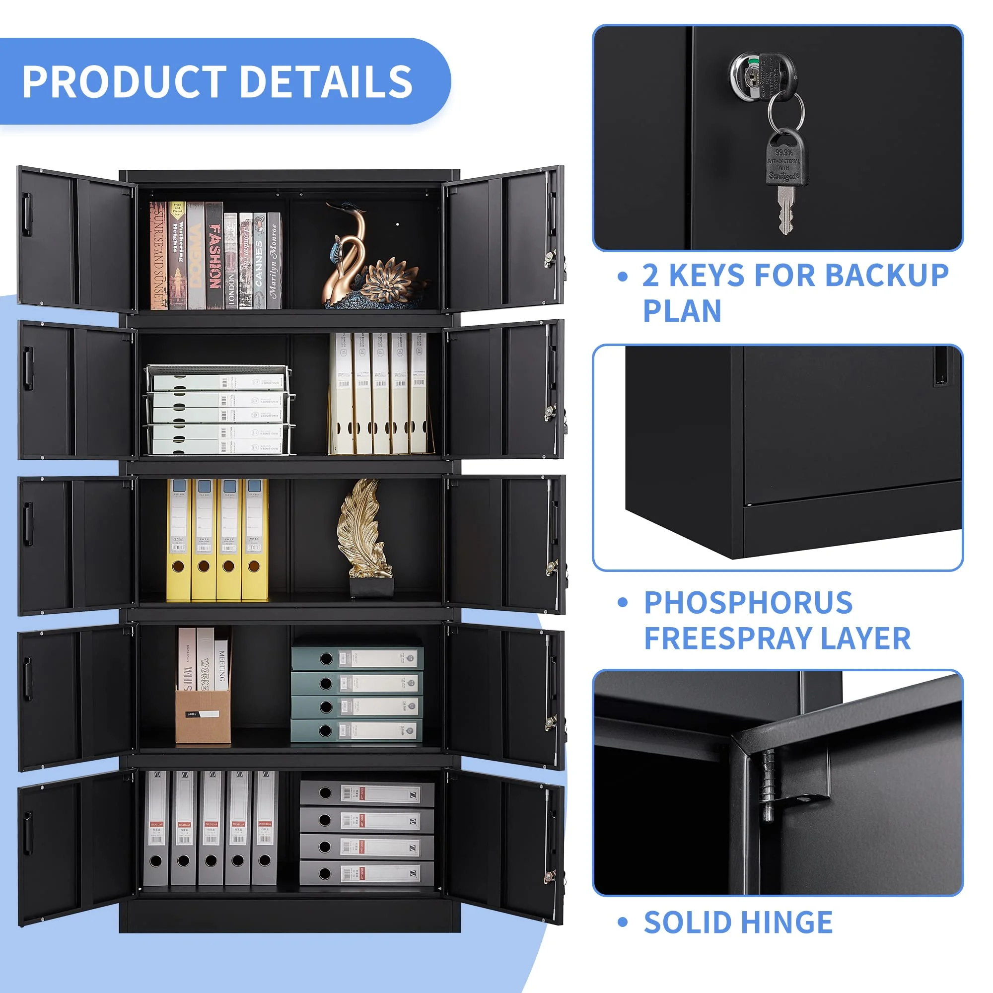 STANI STANI Metal Storage Cabinet with Lock - 71" Garage Storage Cabinet with 10 Locking Doors, Black Steel Lockable Tool Cabinet for Office,Home