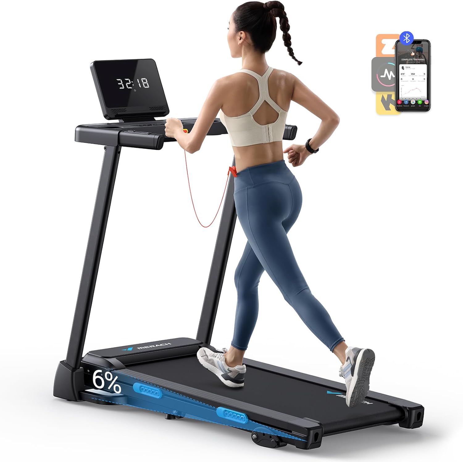 MERACH Foldable Treadmill with Incline 6％, 2 in 1 Treadmill for Home with Max 7.5MPH 40dB, Incline Treadmill Walking Pad with 265Lbs Capacity
