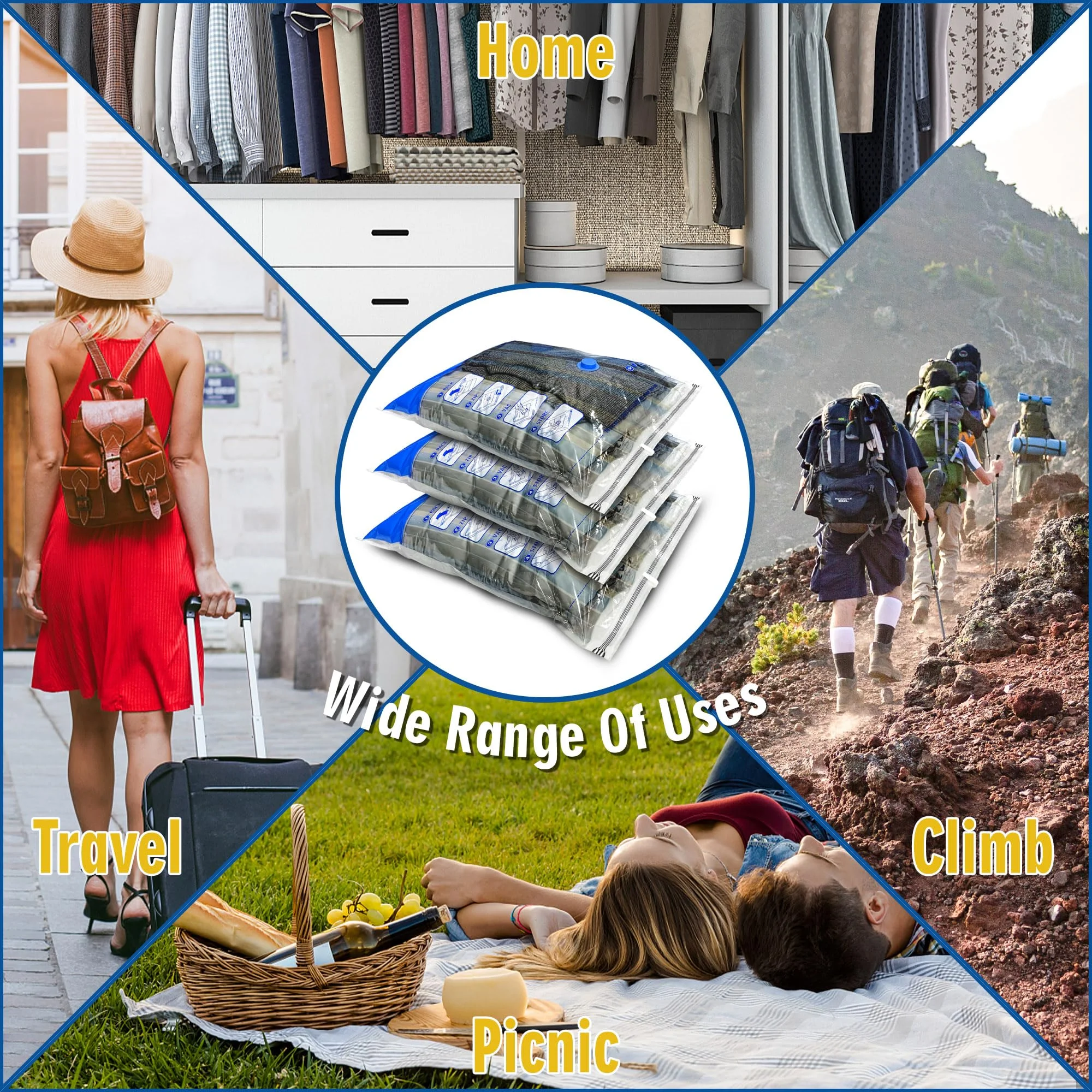Jumbo Vacuum Storage Bags 8 Pack, Extra Large Space Saver Bags for Clothes Blankets Comforters, Thick PA;PE Material, Triple Seal Valve
