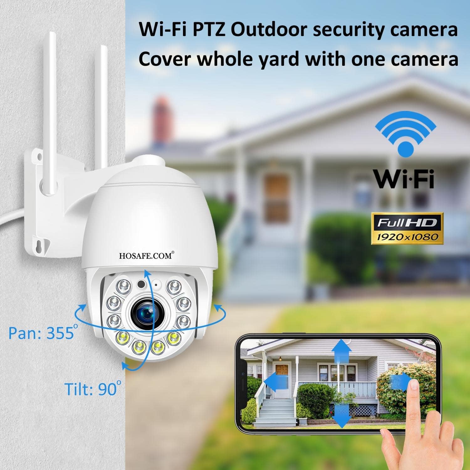 Security Camera Outdoor, Hosafe WiFi IP Camera Home Security System, Floodlight AI Motion Detection, Pan Tilt Auto Tracking, Two Way Audio