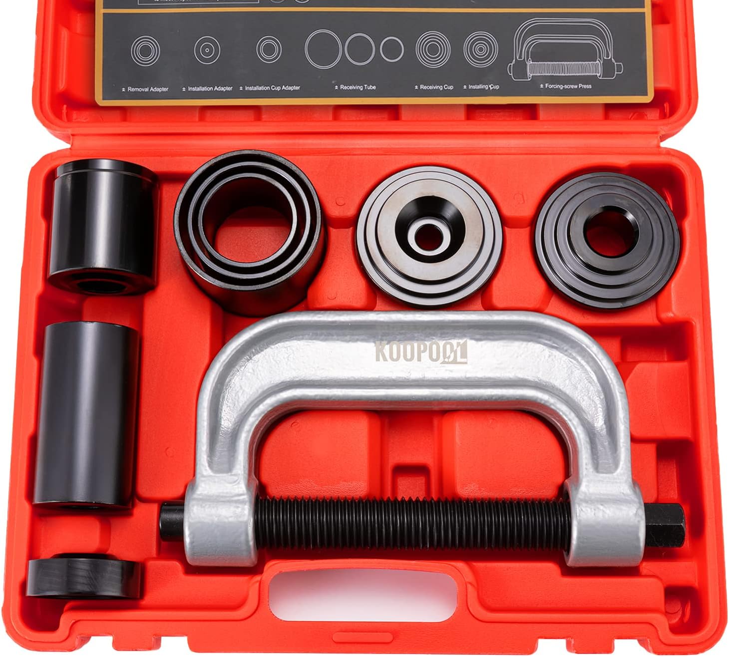 KOOPOOL Ball Joint Press & U Joint Removal Tool Kit 10 PCS for Ball Joint, U-Joint, Brake Anchor Pins Removal and Installation with Carrying Case