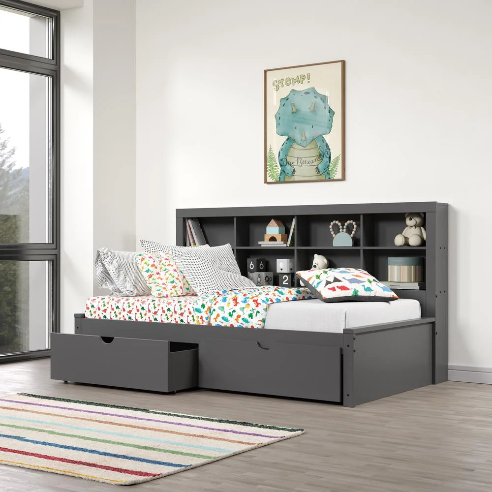 Twin Bookcase Day Bed in Dark Grey