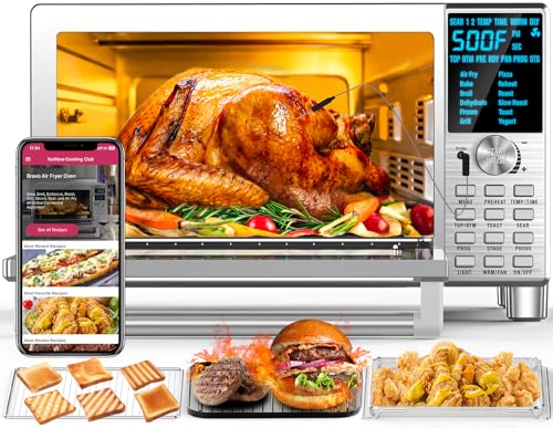 Nuwave Bravo Air Fryer Toaster Smart Oven, 10-in-1 Countertop Convection, 1800 Watts, 21-Qt Capacity, 50°-450°F Temp Controls