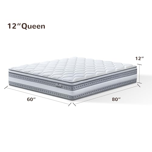 Queen Mattress, 14 Inch Hybrid Mattresses in a Box, Individually Wrapped Pocket Coils for Isolate Motion, Gel Memory Foam, Medium Firm Support