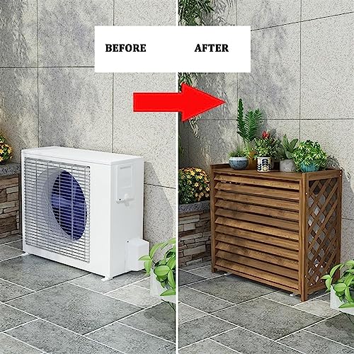 Outdoor Wooden Air Conditioner Cover with Plant Stand, Shutters Air Conditioner Shelf, Stylish Hideaway for AC Units - Smart Home Appliances