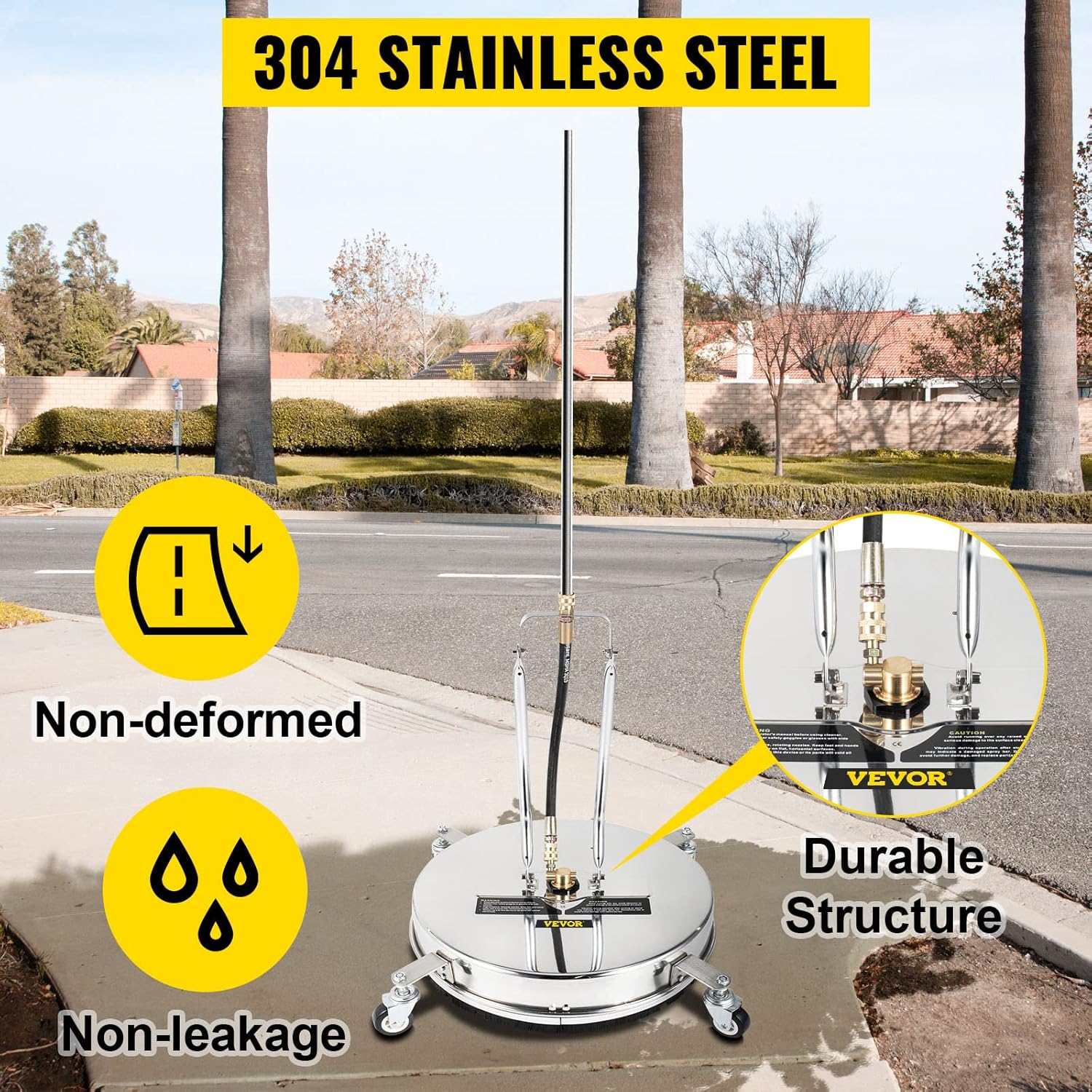 VEVOR Pressure Surface Cleaner, 18", 4000 PSI High-Pressure Washer with 1/4" Quick Connector, Dual Rotary Arms, and Castors