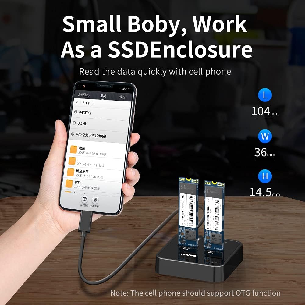MAIWO K3016P 2-Bay NVME Docking Station, Tool-Free Type- C to NVME SSD Enclosure for B & M Key NVMe PCIe M.2 SSDs