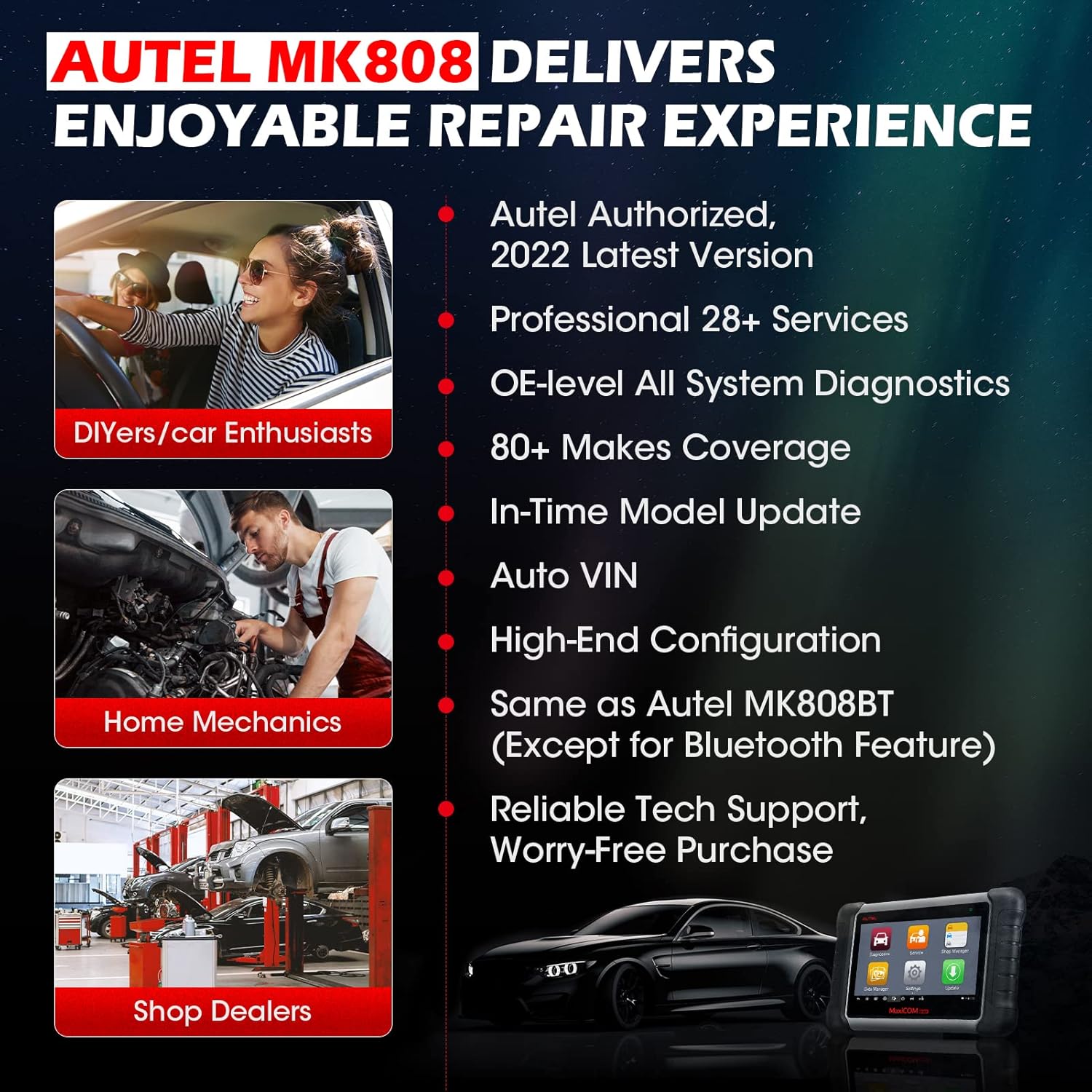 Autel Scanner MaxiCOM MK906BT with MV105, 2022 New Version of Maxisys MS906/ MS906BT/MK908, Auto Scanner with Advanced ECU Coding