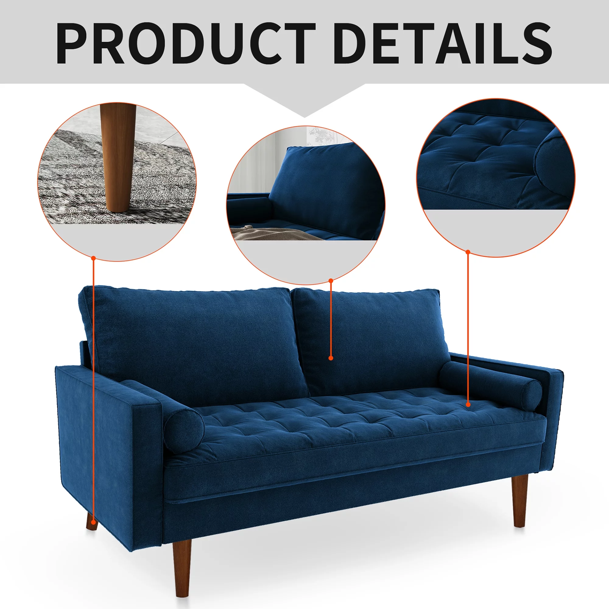 Koby Home Sleeper Sofa Sectional Couch 70" Sofas Couches for Living Room Space Blue