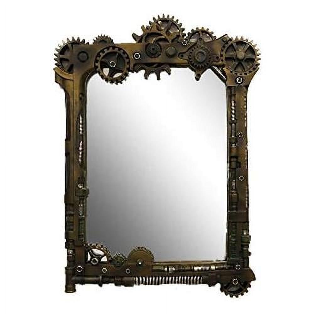 Ebros Large Steampunk Kinetic Time Travel Rustic Sculpted Mechanical Gearwork Pipework Boltwork Feature Hanging Wall Vanity Mirror Plaque Decor 21.5"